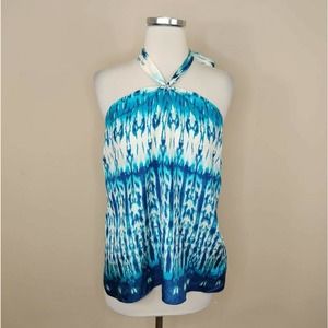 Banana Republic Silk Halter Top Blouse Blue White